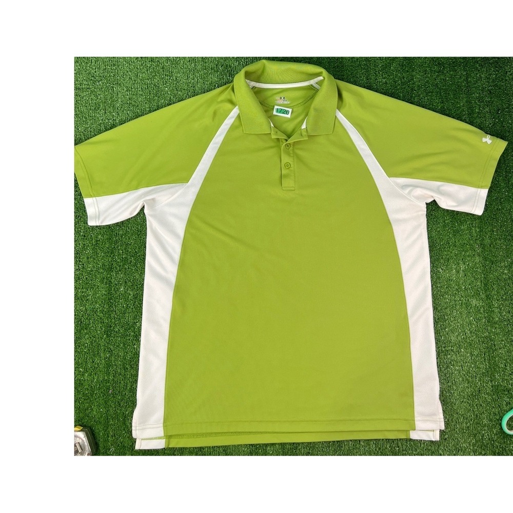 Under Armour HeatGear Mens XXL Lime Green White Colorblock Short Sleeve Polo